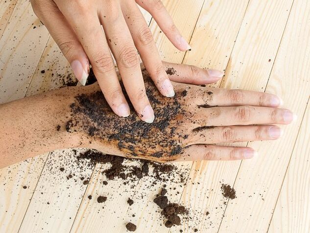 Hand scrub with salt and coffee
